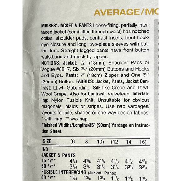 Vogue sewing pattern 1631 suit blazer pants size 12 14 - Picture 6 of 9